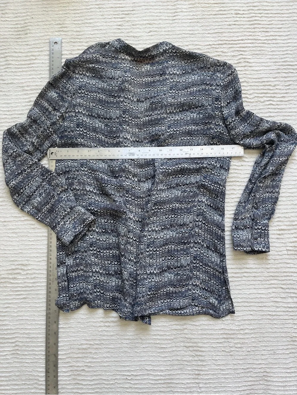 Tory Burch Blue and White Marbled Silk Blouse